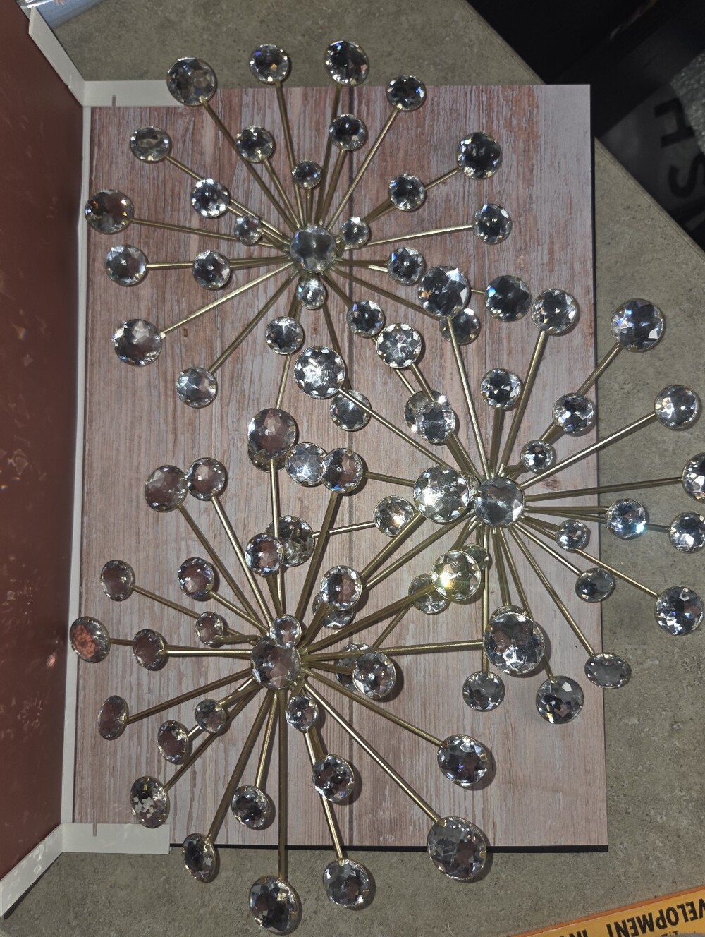 Crystal Burst Wall Sculpture Set Of 3- Gold and Clear